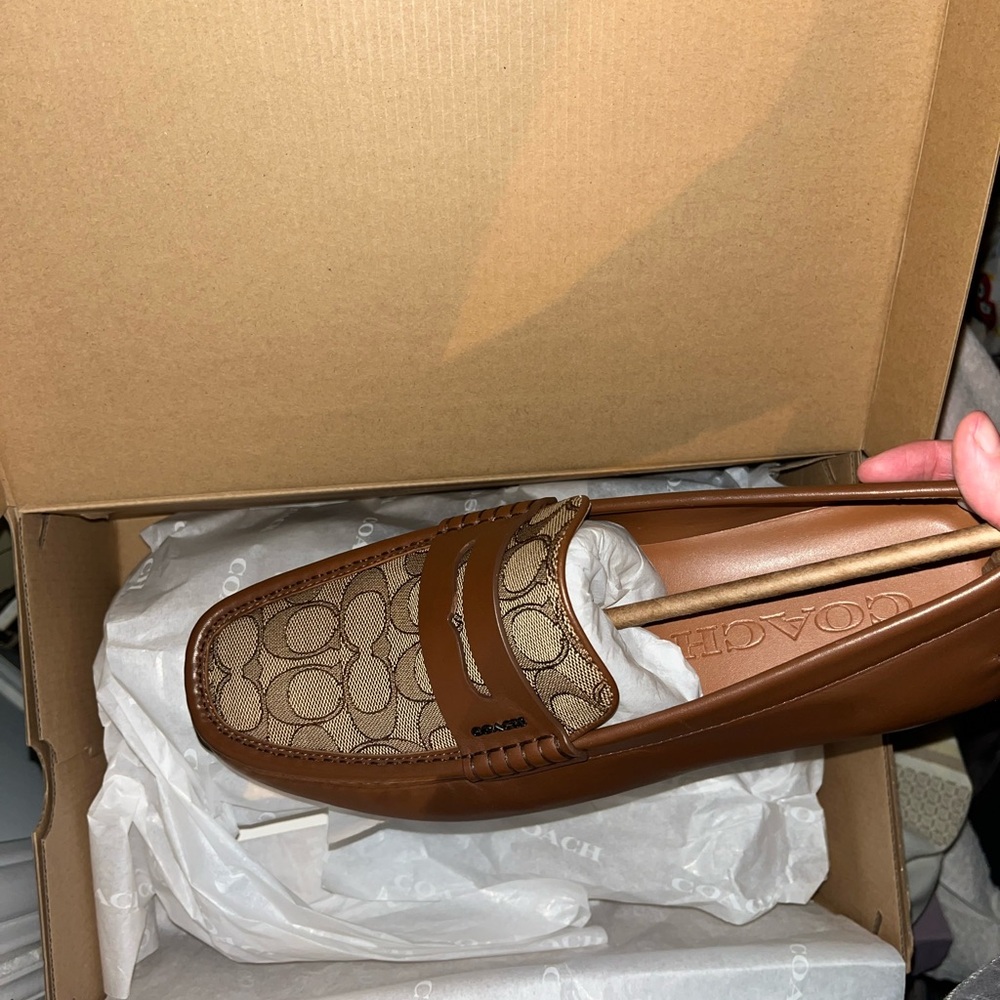 Coach Brown Loafers with Decorative Pattern